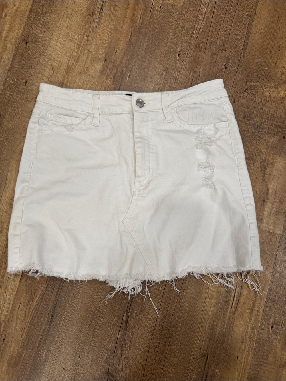 White Distressed Denim Mini Skirt